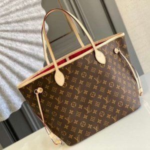 NWT LV Neverfull Mm Monogram Brown Leather Tote